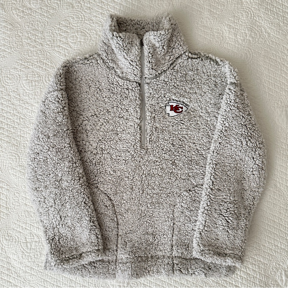 Kansas City Chiefs Women's Gray Sherpa Quarter-Zip Pullover Jacket NFL M